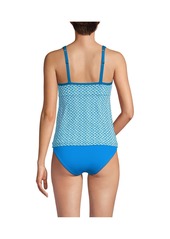 Lands' End Women's Chlorine Resistant Smoothing Control Mesh High Neck Tankini Swimsuit Top - Bright cerulean geo