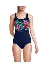 Lands' End Women's Chlorine Resistant Soft Cup Tugless Sporty One Piece Swimsuit - Deep sea navy/stripe ombre