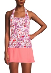 Lands' End Women's Chlorine Resistant Square Neck Halter Tankini Swimsuit Top - Wood lily multi floral paisley