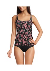 Lands' End Women's Square Neck Underwire Tankini Swimsuit Top - Black havana floral