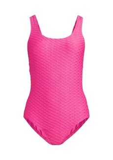Lands' End Women's Chlorine Resistant Texture High Leg Soft Cup Tugless Sporty One Piece Swimsuit - Prism pink