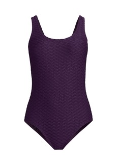 Lands' End Women's Chlorine Resistant Texture High Leg Soft Cup Tugless Sporty One Piece Swimsuit - Blackberry
