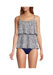 Lands' End Women's Scoop Neck Tiered Tankini Swimsuit Top - Deep balsam graphic floral