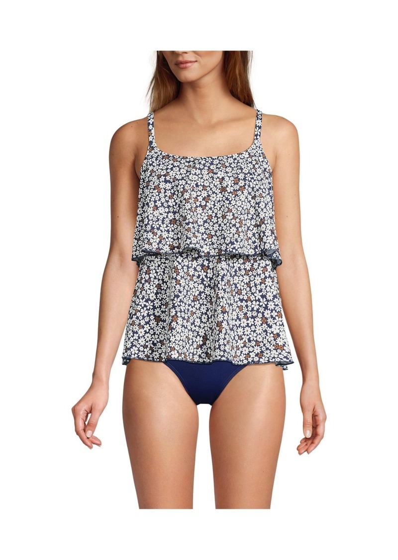 Lands' End Women's Scoop Neck Tiered Tankini Swimsuit Top - Deep sea navy ditsy floral