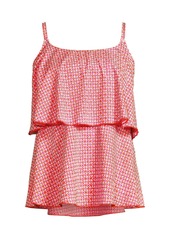 Lands' End Women's Chlorine Resistant Tiered Tankini Swimsuit Top - Living coral geo