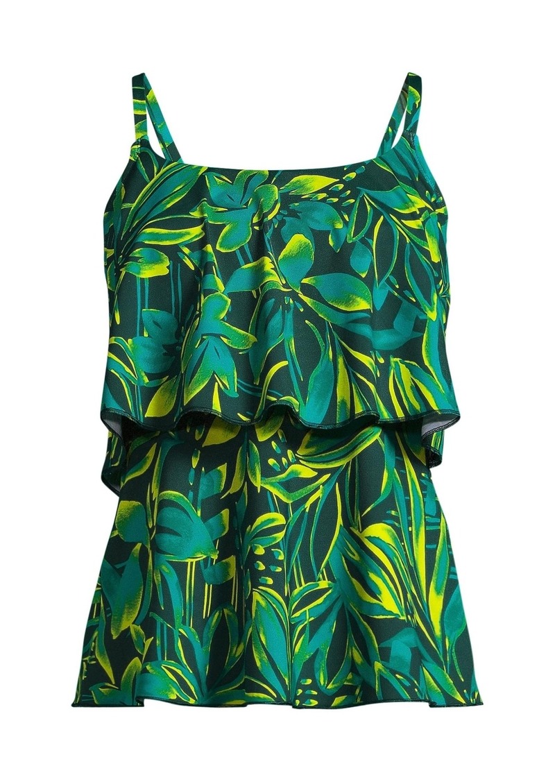 Lands' End Women's Scoop Neck Tiered Tankini Swimsuit Top - Deep balsam graphic floral