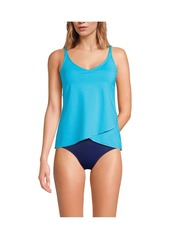 Lands' End Women's V-Neck Tulip Hem Tankini Swimsuit Top - Sweet mango