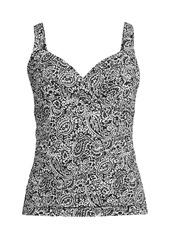 Lands' End Women's V-Neck Wrap Underwire Tankini Swimsuit Top - Black havana floral