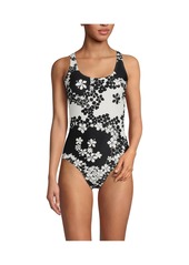 Lands' End Women's Scoop Neck X-Back High Leg Tugless Sporty One Piece Swimsuit - Blackberry tile geos