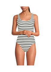 Lands' End Women's Scoop Neck X-Back High Leg Tugless Sporty One Piece Swimsuit - Blackberry tile geos