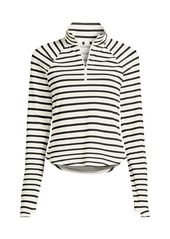 Lands' End Women's Cooling Quarter Zip Long Sleeve Mock Neck Upf 50 Sun Protection Rash Guard - Egret white/black stripe