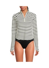 Lands' End Women's Cooling Quarter Zip Long Sleeve Mock Neck Upf 50 Sun Protection Rash Guard - Egret white/black stripe