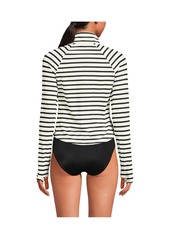 Lands' End Women's Cooling Quarter Zip Long Sleeve Mock Neck Upf 50 Sun Protection Rash Guard - Egret white/black stripe