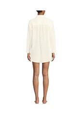 Lands' End Women's Cotton Gauze Button Down Swim Cover-up Shirt Dress - Egret white