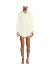 Lands' End Women's Cotton Gauze Button Down Swim Cover-up Shirt Dress - Egret white