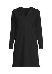 Lands' End Women's Cotton Jersey Long Sleeve Hooded Swim Cover-up Dress - Black