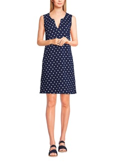 Lands' End Women's Cotton Jersey Sleeveless Swim Cover-up Dress Print - Deep sea polka dot