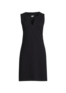 Lands' End Women's Long Cotton Jersey Sleeveless Swim Cover-up Dress Print - Black