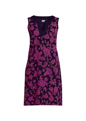 Lands' End Women's Long Cotton Jersey Sleeveless Swim Cover-up Dress Print - Blackberry ornate floral