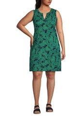 Lands' End Women's Cotton Jersey Sleeveless Swim Cover-up Dress Print - Deep sea polka dot