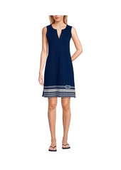 Lands' End Women's Cotton Jersey Sleeveless Swim Cover-up Dress Print - Deep sea navy/rope stripe