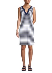 Lands' End Women's Cotton Jersey Sleeveless Swim Cover-up Dress Print - Deep sea polka dot