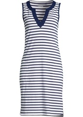 Lands' End Women's Cotton Jersey Sleeveless Swim Cover-up Dress Print - Deep sea polka dot