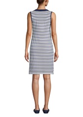 Lands' End Women's Cotton Jersey Sleeveless Swim Cover-up Dress Print - Deep sea polka dot