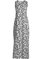 Lands' End Women's Cotton Jersey Sleeveless Swim Cover-up Maxi Dress - Black havana floral