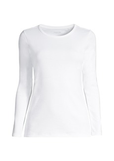 Lands' End Women's Long Sleeve Crew Neck T-Shirt - White