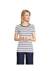 Lands' End Women's Cotton Rib T-shirt - Navy multi harbor stripe