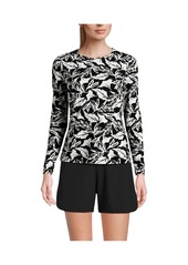 Lands' End Women's Crew Neck Long Sleeve Rash Guard Upf 50 Sun Protection Swim Tee - Black/egret abstract leaf