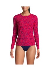 Lands' End Women's Crew Neck Long Sleeve Rash Guard Upf 50 Sun Protection Swim Tee - Black/egret abstract leaf