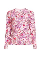 Lands' End Women's Long Crew Neck Long Sleeve Rash Guard Upf 50 Sun Protection Swim Tee - Wood lily multi floral paisley