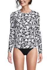 Lands' End Women's Long Crew Neck Long Sleeve Rash Guard Upf 50 Sun Protection Swim Tee - Island emerald stipple palm