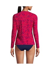 Lands' End Women's Crew Neck Long Sleeve Rash Guard Upf 50 Sun Protection Swim Tee - Black/egret abstract leaf