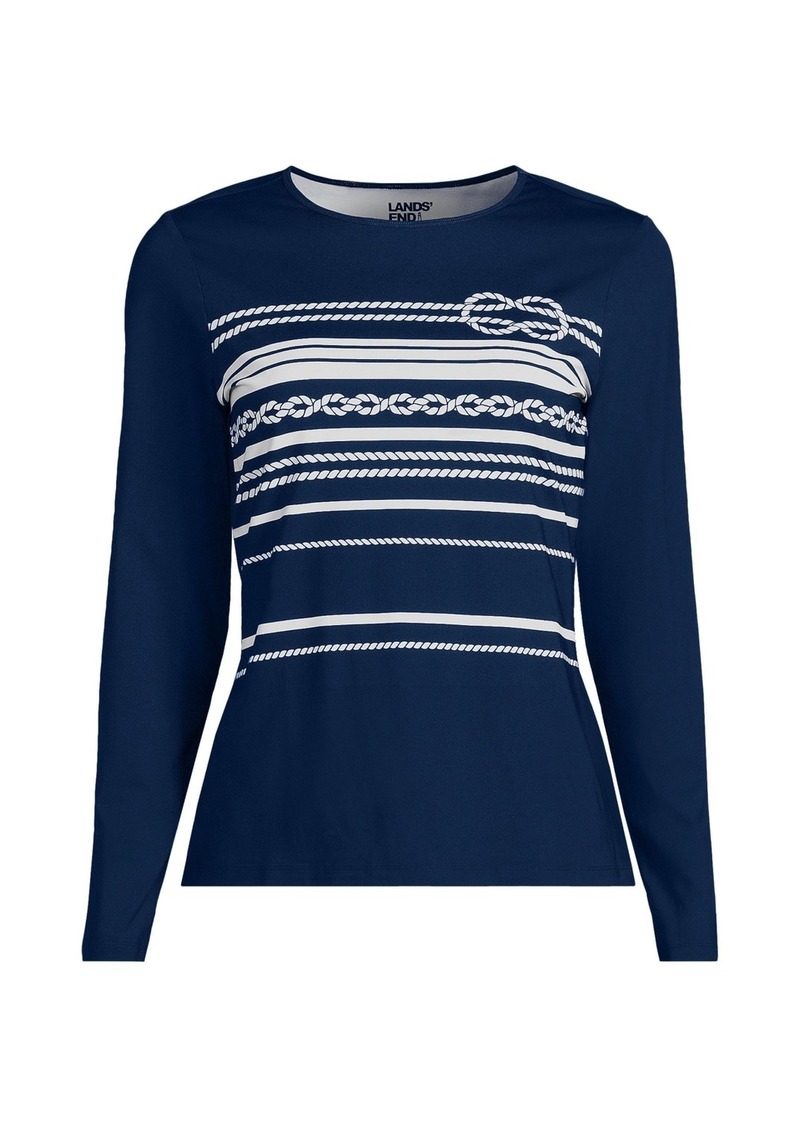 Lands' End Women's Crew Neck Long Sleeve Rash Guard Upf 50 Swim Tee - Deep sea navy rope stripe