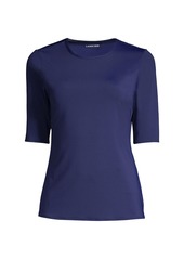 Lands' End Women's Crew Neck Rash Guard Upf 50 Sun Protection Swim Tee - Deep sea navy