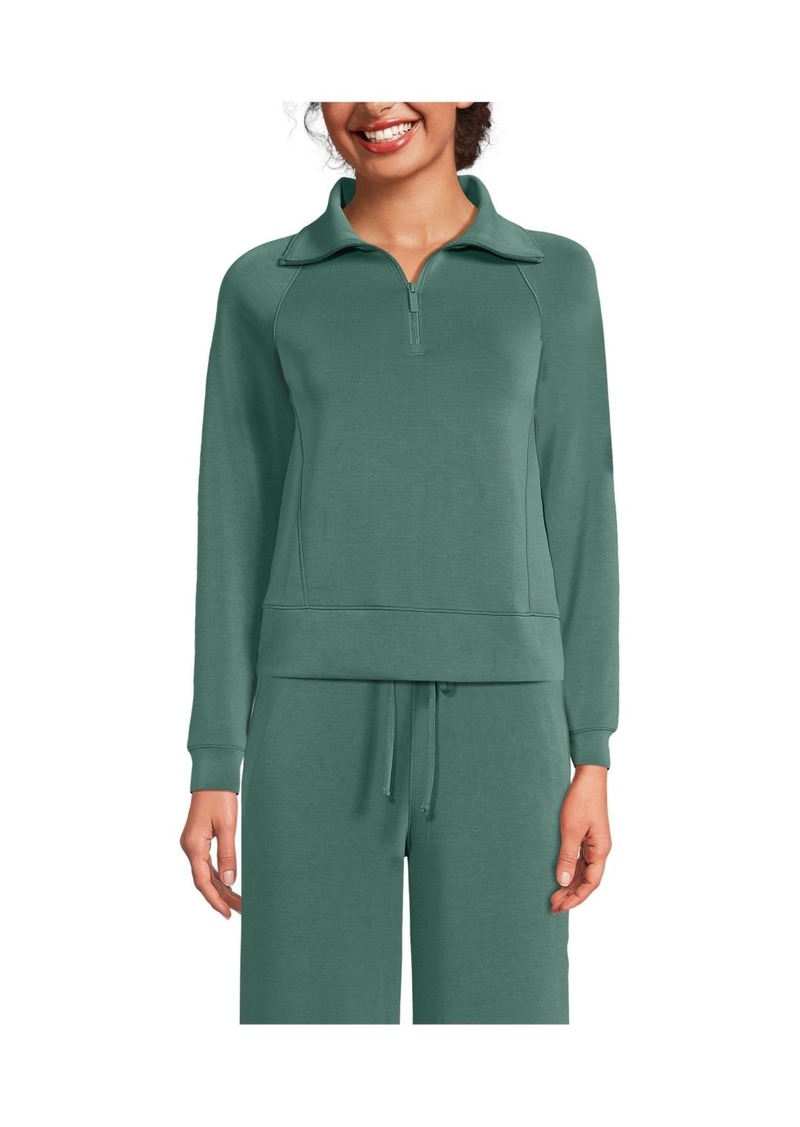 Lands' End Women's Cupro Long Sleeve Half Zip Pullover - Washed evergreen