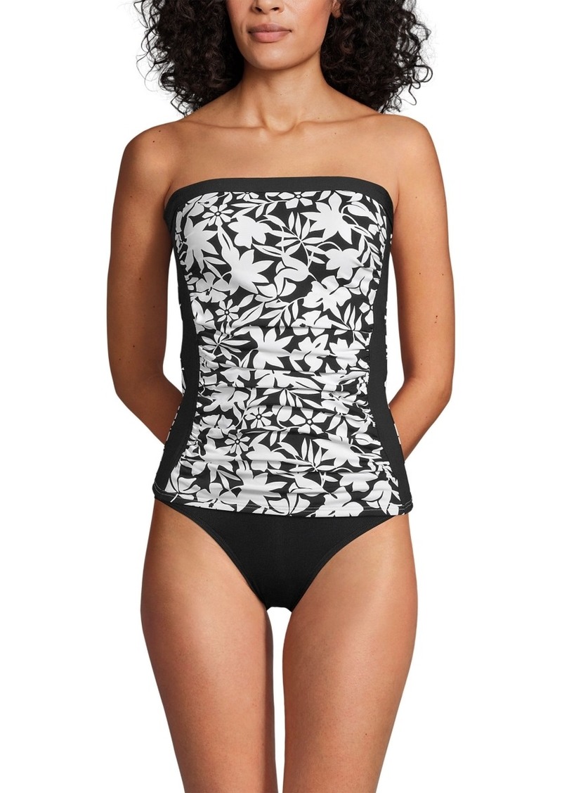 Lands' End Women's D-Cup Bandeau Tankini Swimsuit Top with Removable Adjustable Straps - Black havana floral
