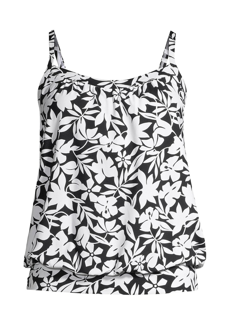 Lands' End Women's D-Cup Blouson Tummy Hiding Tankini Swimsuit Top Adjustable Straps - Black havana floral