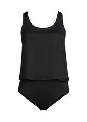 Lands' End Women's D-Cup Scoop Neck One Piece Fauxkini Swimsuit - Black