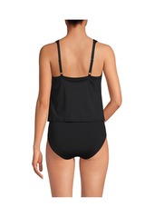 Lands' End Women's D-Cup Scoop Neck One Piece Fauxkini Swimsuit - Black