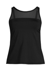 Lands' End Women's D-Cup Chlorine Resistant Smoothing Control Mesh High Neck Tankini Swimsuit Top - Black