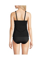 Lands' End Women's D-Cup Chlorine Resistant Smoothing Control Mesh High Neck Tankini Swimsuit Top - Black