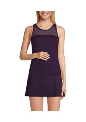 Lands' End Women's D-Cup Chlorine Resistant Smoothing Control Mesh High Neck Tankini Swimsuit Top - Black