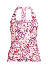 Lands' End Women's D-Cup Chlorine Resistant Square Neck Halter Tankini Swimsuit Top - Wood lily multi floral paisley