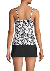 Lands' End Women's D-Cup Chlorine Resistant Square Neck Underwire Tankini Swimsuit Top - Black havana floral