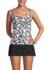 Lands' End Women's D-Cup Chlorine Resistant Square Neck Underwire Tankini Swimsuit Top - Black havana floral