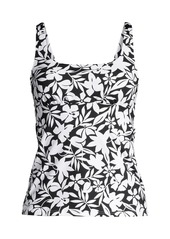 Lands' End Women's D-Cup Chlorine Resistant Square Neck Underwire Tankini Swimsuit Top - Black havana floral